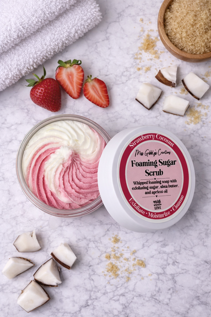 Strawberry Coconut- 4oz Foaming Sugar Scrub