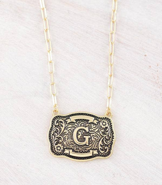 Initial Buckle Pendant Necklace G