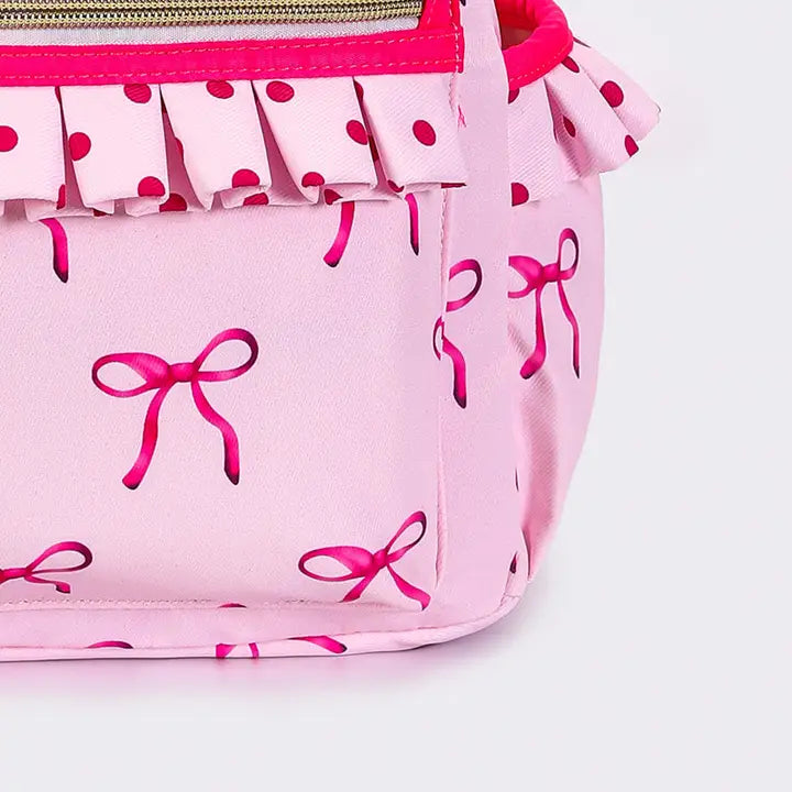 Bow Print Girls Ruffle Backpack