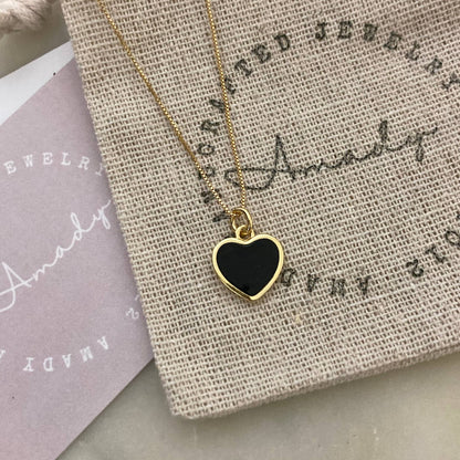 Black heart 18K gold plated gold-filled dainty necklace