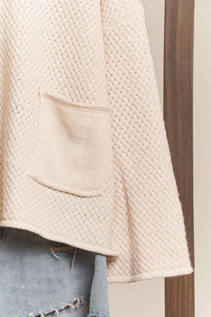 Wide Neck Knit Sweater with Double Pocket Detail