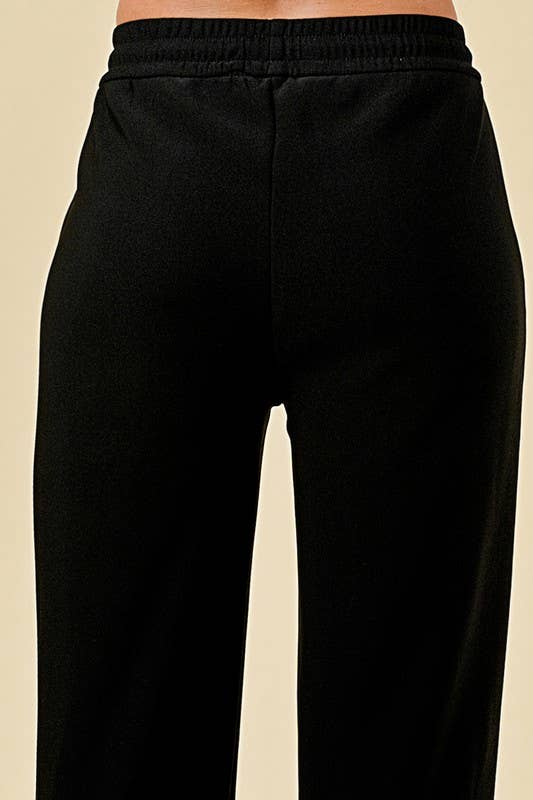 MID-RISE DRAWSTRING WIDE LEG PANTS WITH FUR LINING