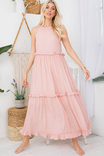 SMOCKED HALTER DRESS