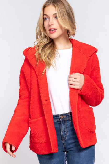 Long Dolman Sleeve Hoodie Sherpa Jacket