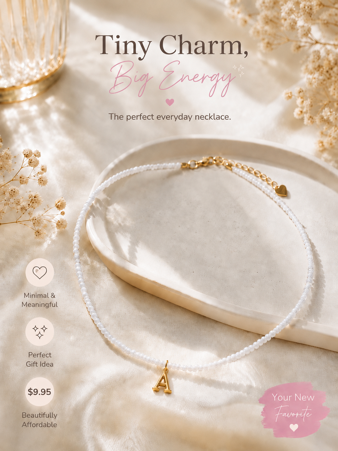 Beaded bubble letter necklace