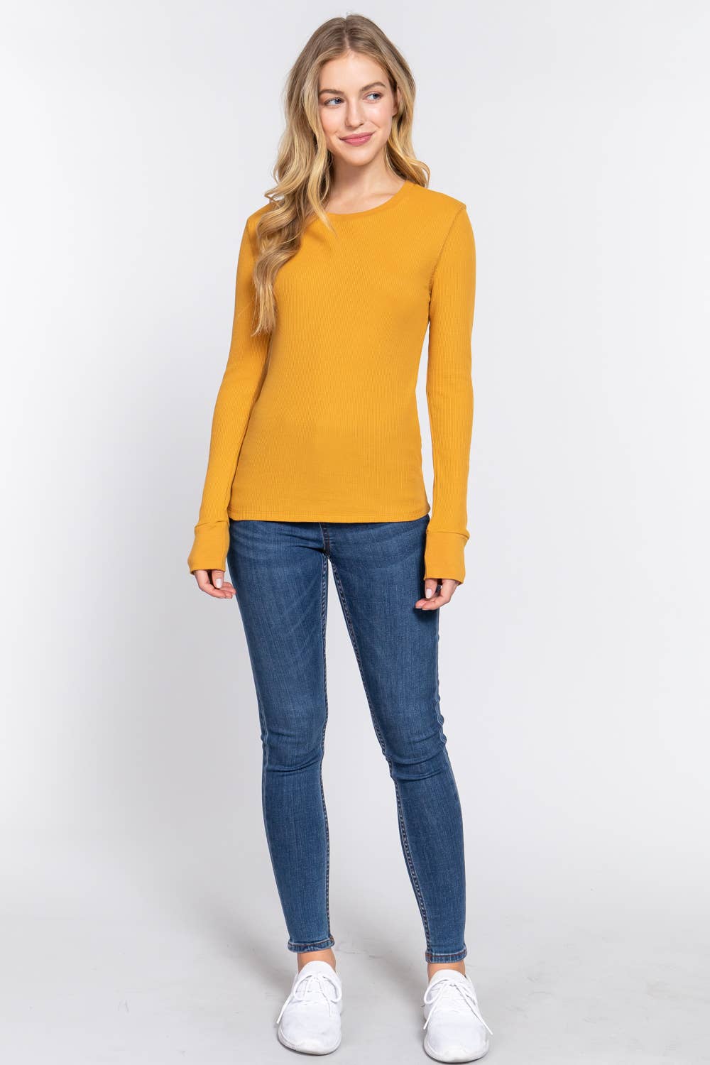 Long Sleeve Crew Neck Thermal Knit Top
