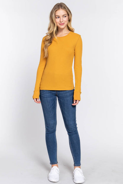 Long Sleeve Crew Neck Thermal Knit Top