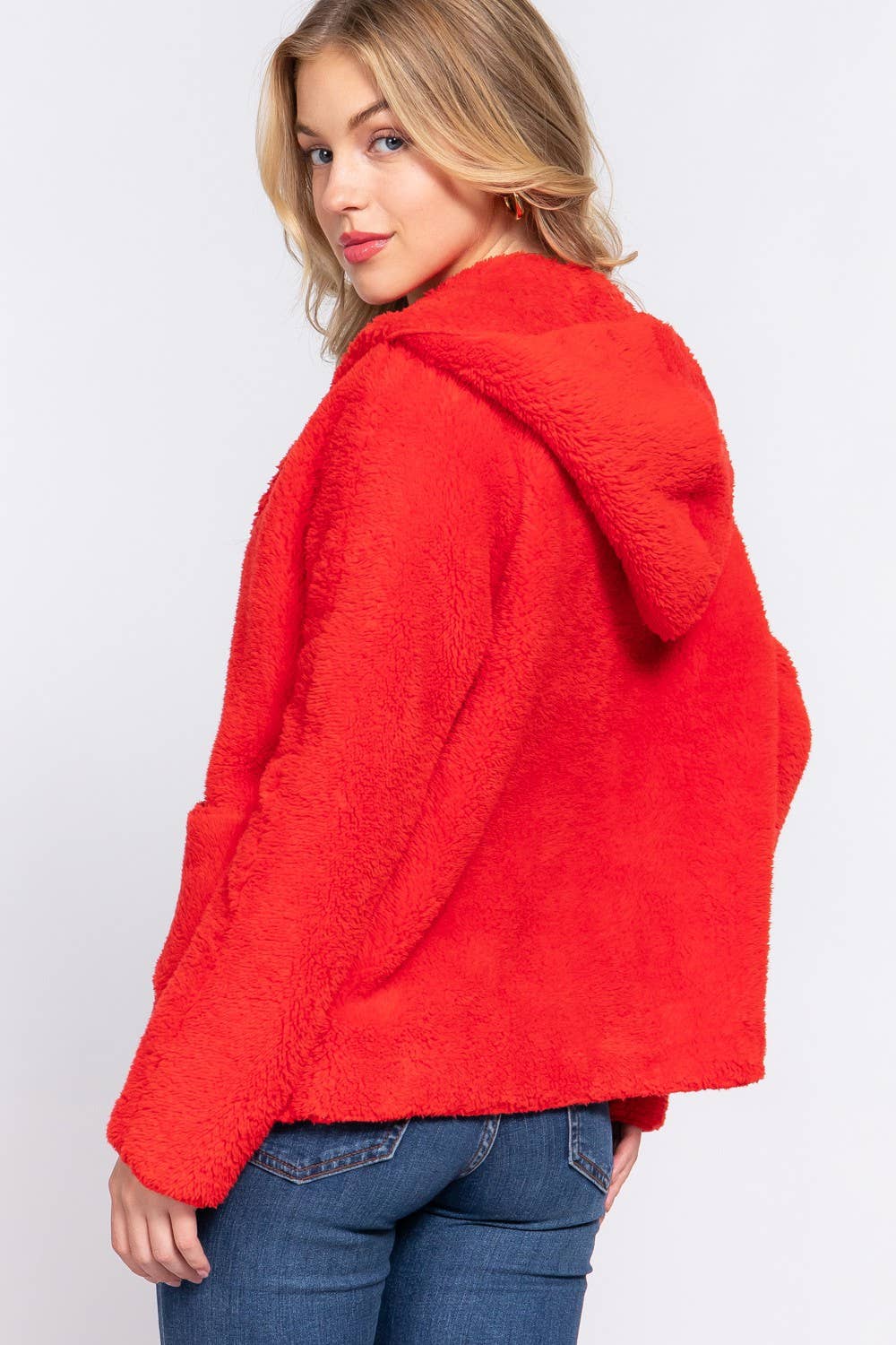 Long Dolman Sleeve Hoodie Sherpa Jacket