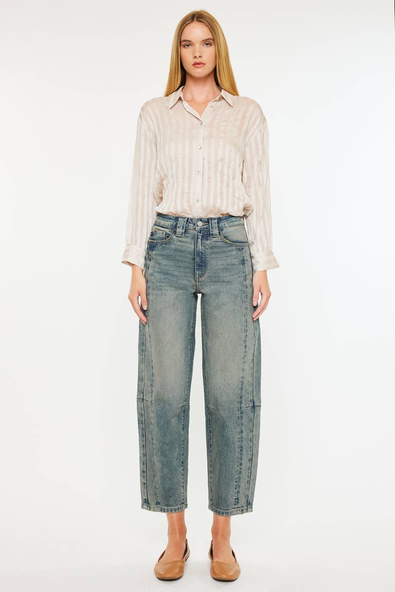 HIGH RISE SLIM BARREL FIT JEANS