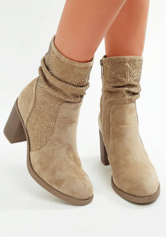 Chinar Rhinestone Studded Slouchy Ankle Boots