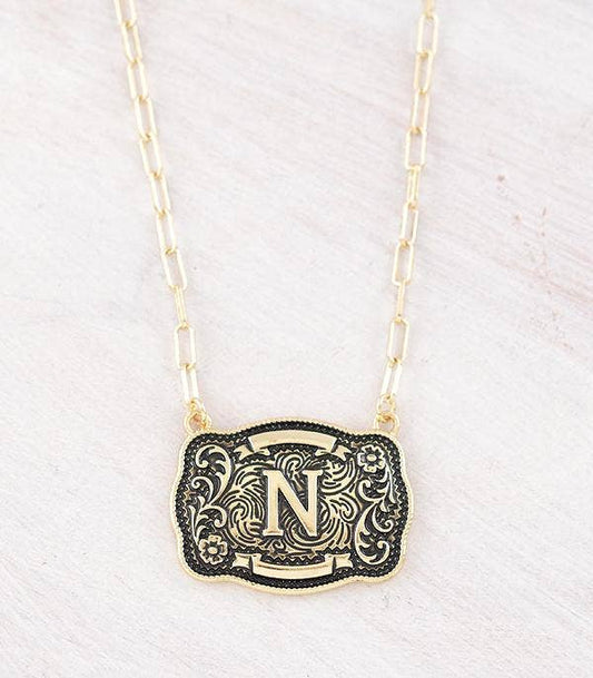 Initial Buckle Pendant Necklace N