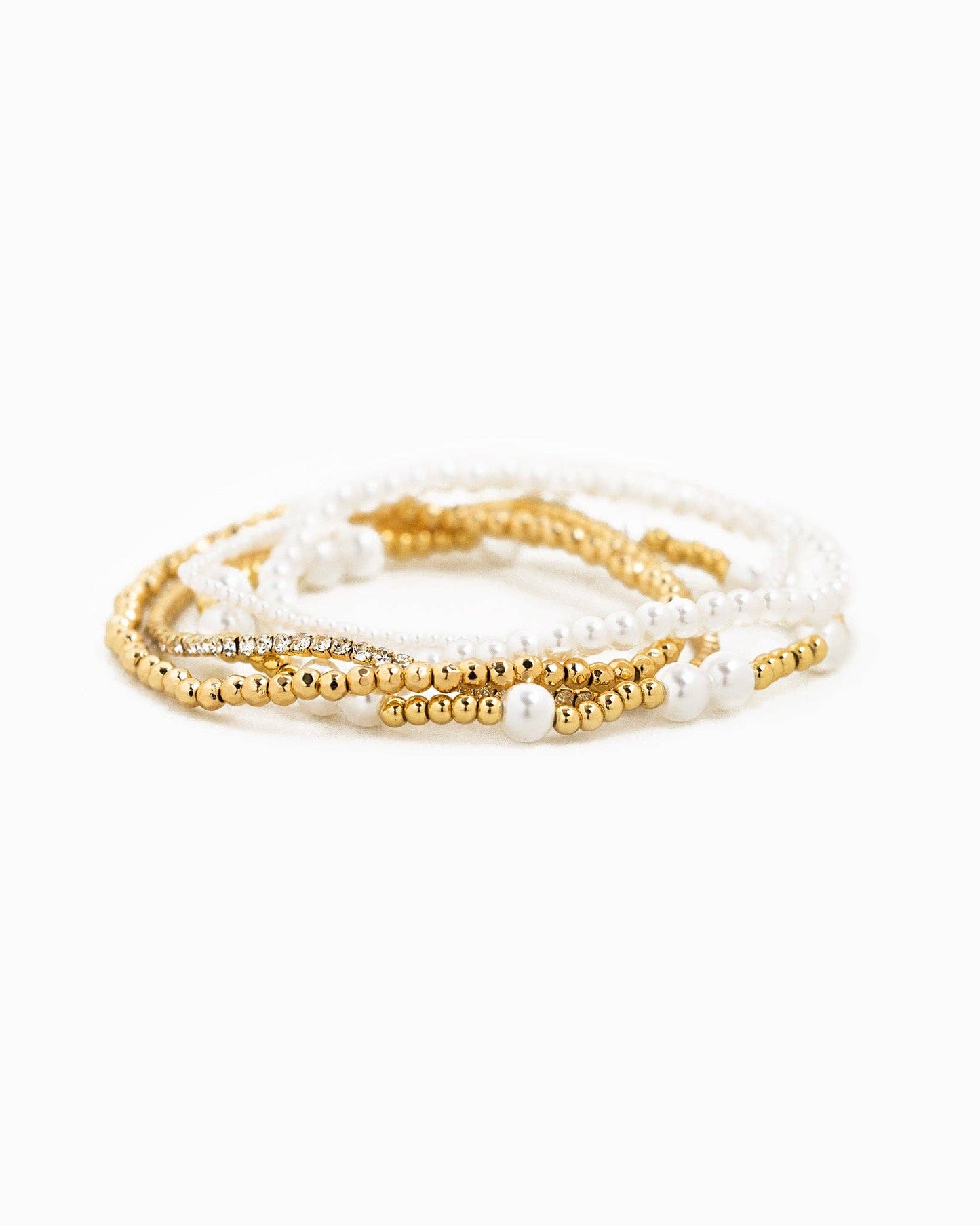 Unique Ball Bead and Pearl Stretch Bracelet Set of 5