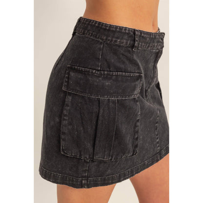 Mineral Washed Cargo Mini Skirt