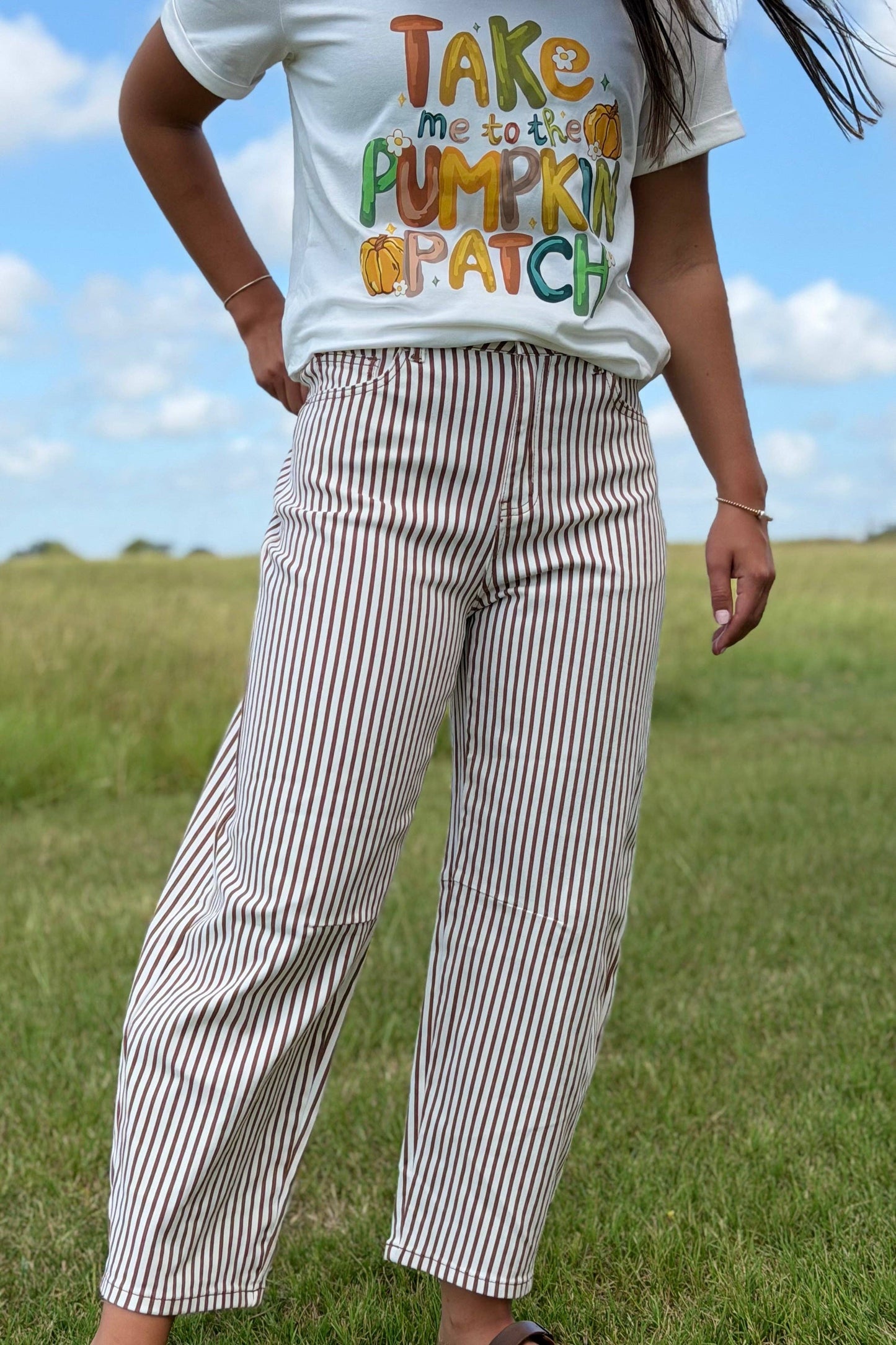 Bobbie Striped Barrel Jeans Brown