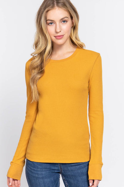 Long Sleeve Crew Neck Thermal Knit Top