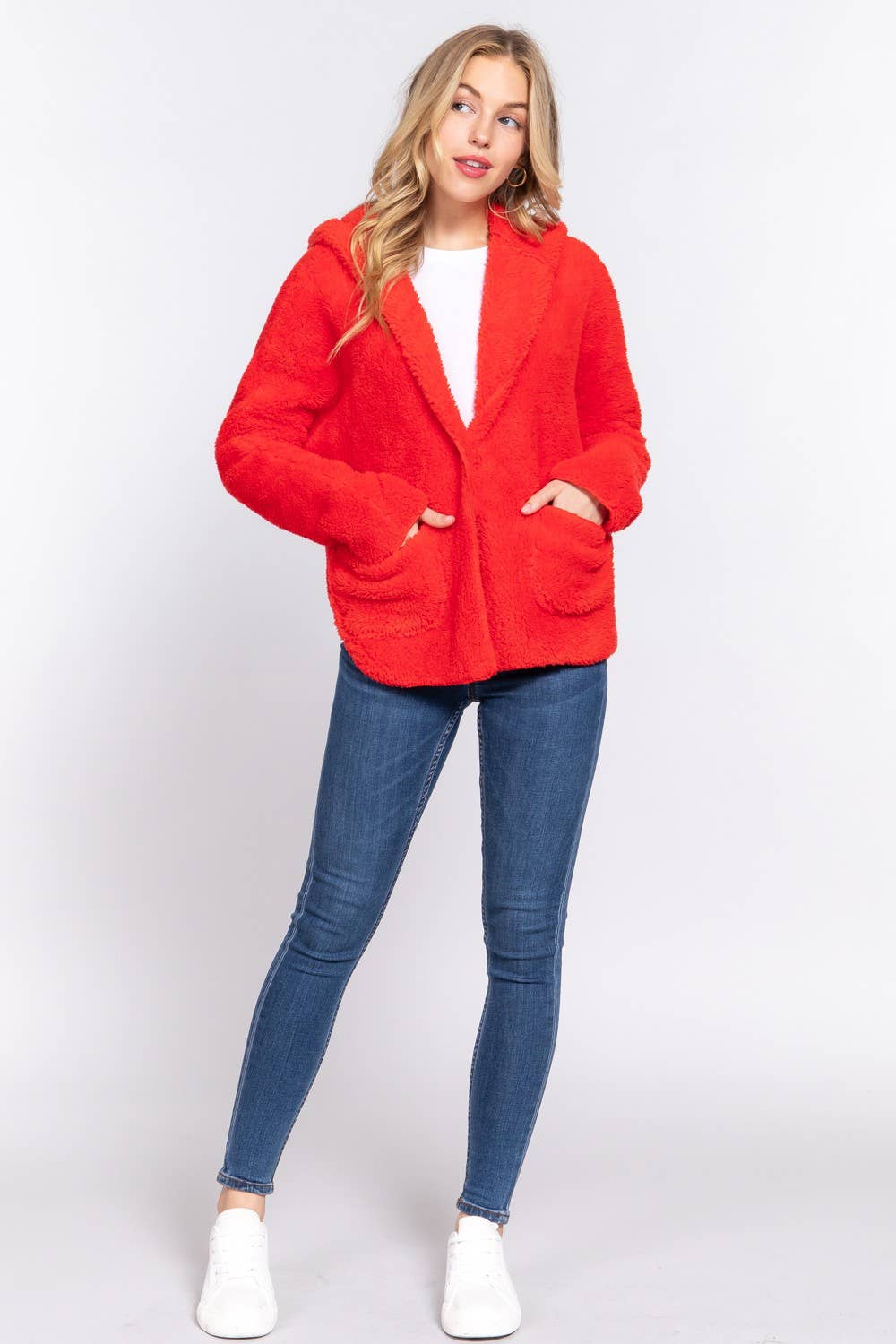 Long Dolman Sleeve Hoodie Sherpa Jacket