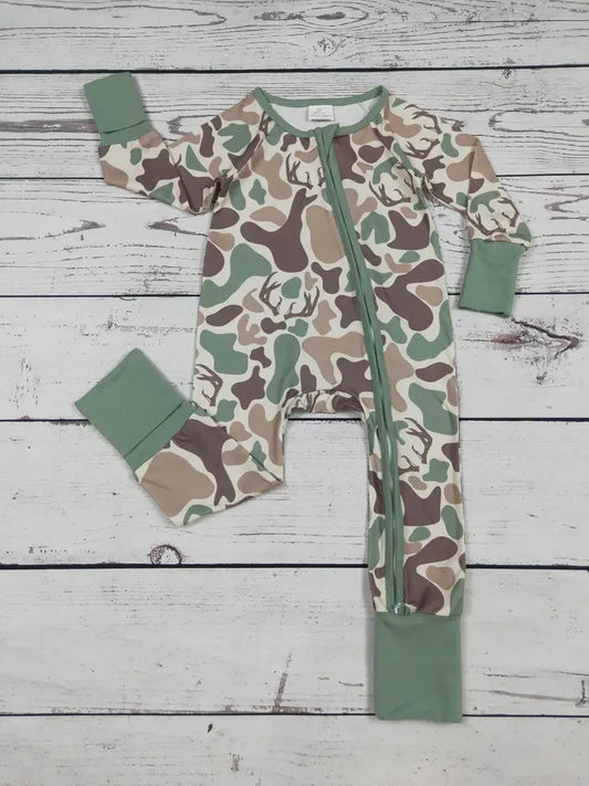 Deer Hunting Camouflage Printed Baby Boy Zippy