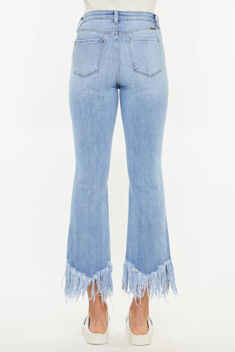 HIGH RISE CROP BOOTCUT DENIM PANTS Fray Hem