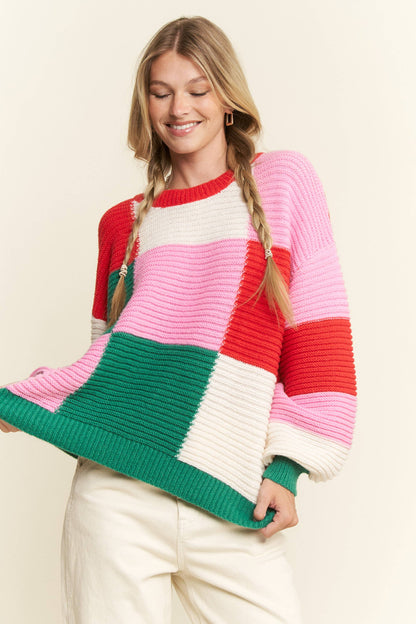 PLUS SIZE GEOMETRIC MULTICOLOR KNIT SWEATER
