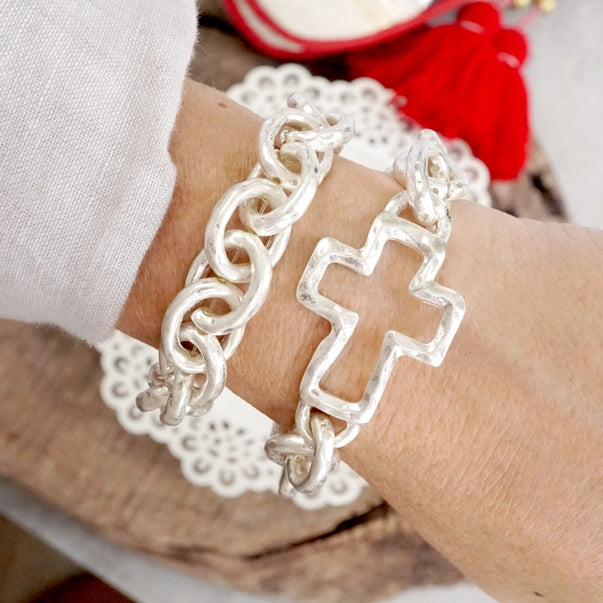 Chunky Chain Cross Bracelet Silver