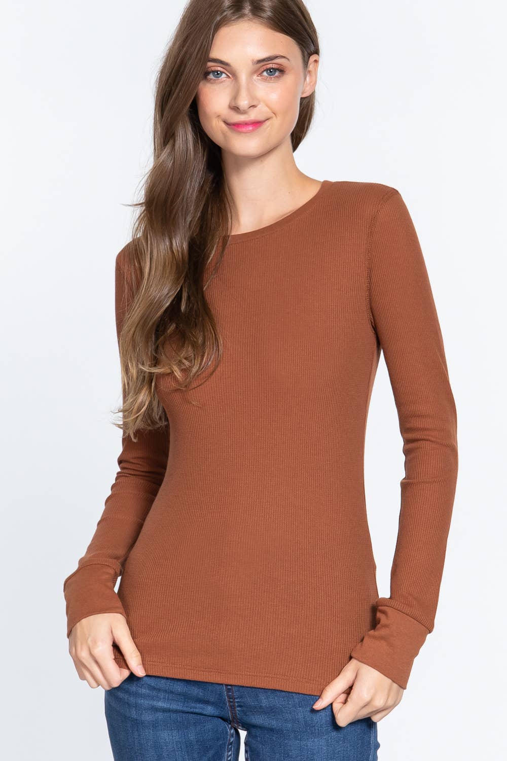 Long Sleeve Crew Neck Thermal Knit Top