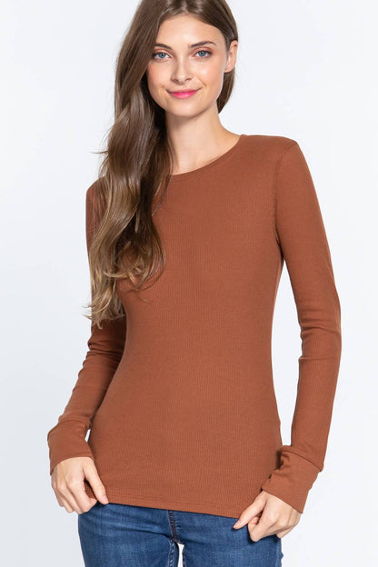 Long Sleeve Crew Neck Thermal Knit Top
