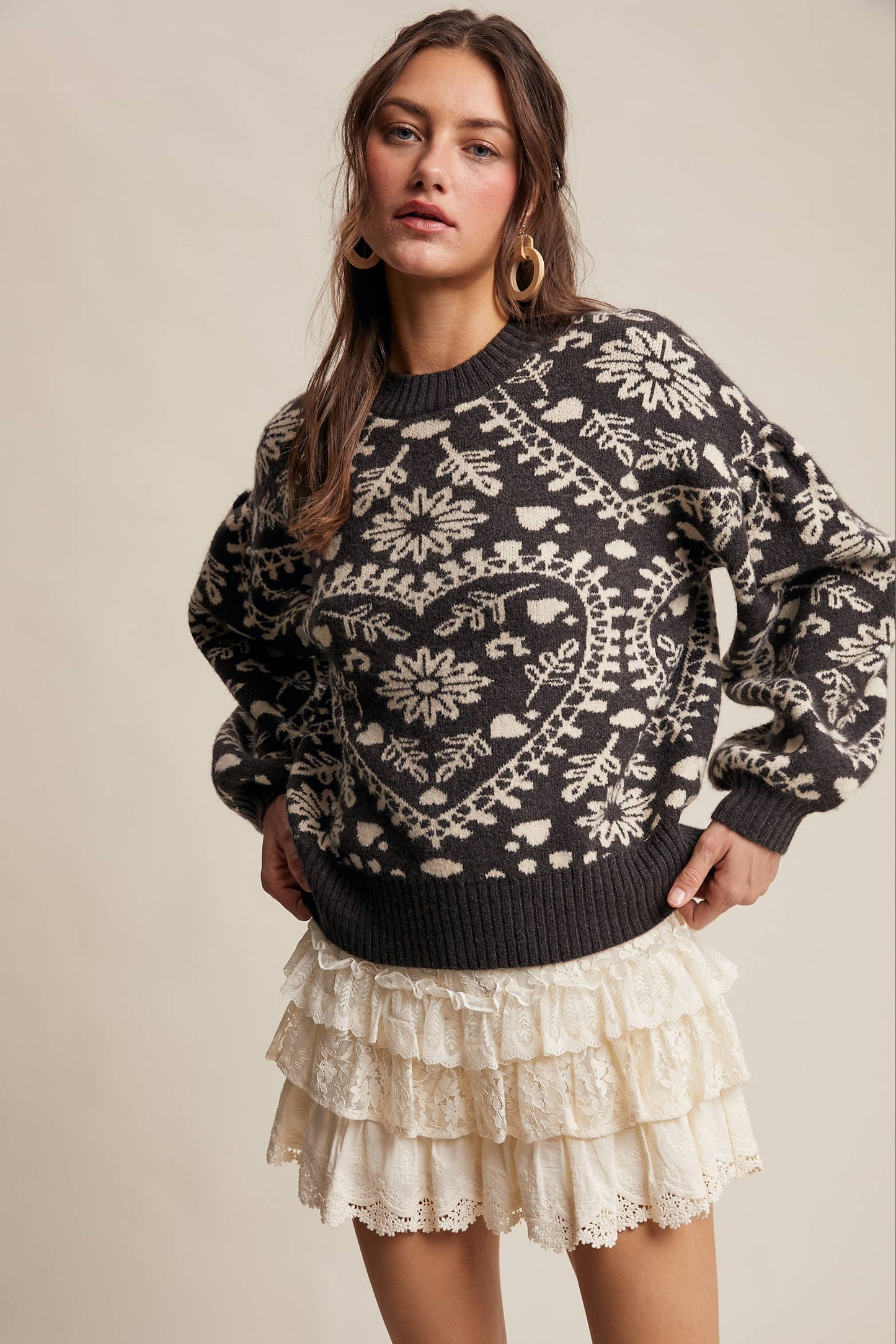 Heart Jacquard Knit Sweater