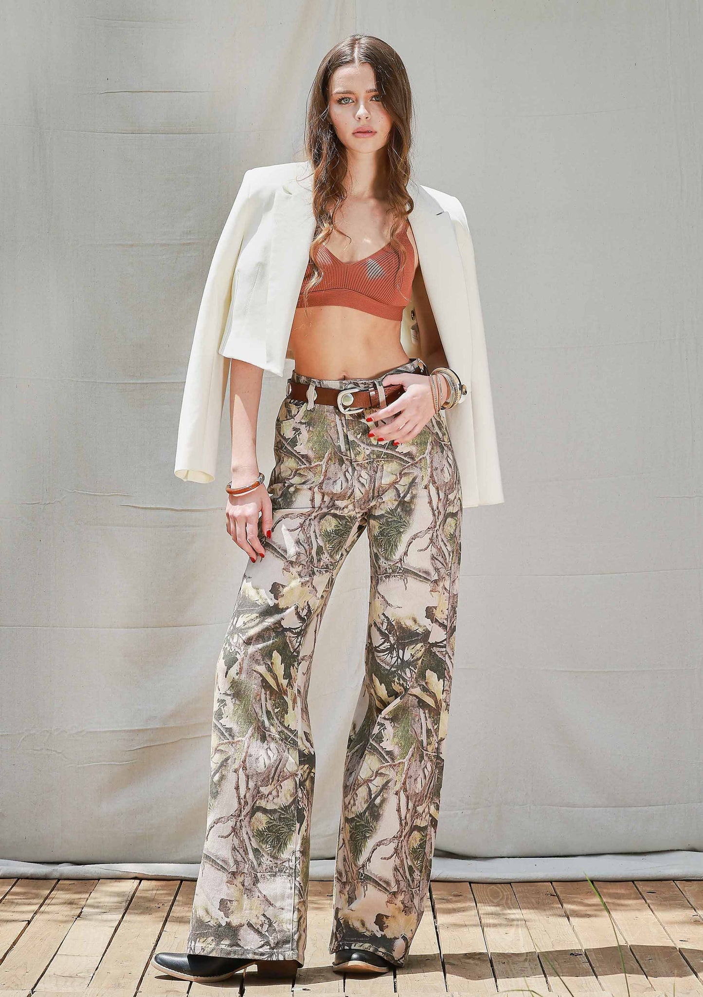 High-Rise Camo Print Wide Leg Jeans
