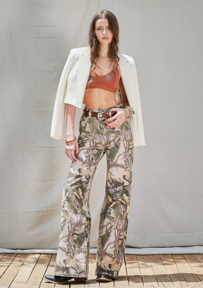High-Rise Camo Print Wide Leg Jeans