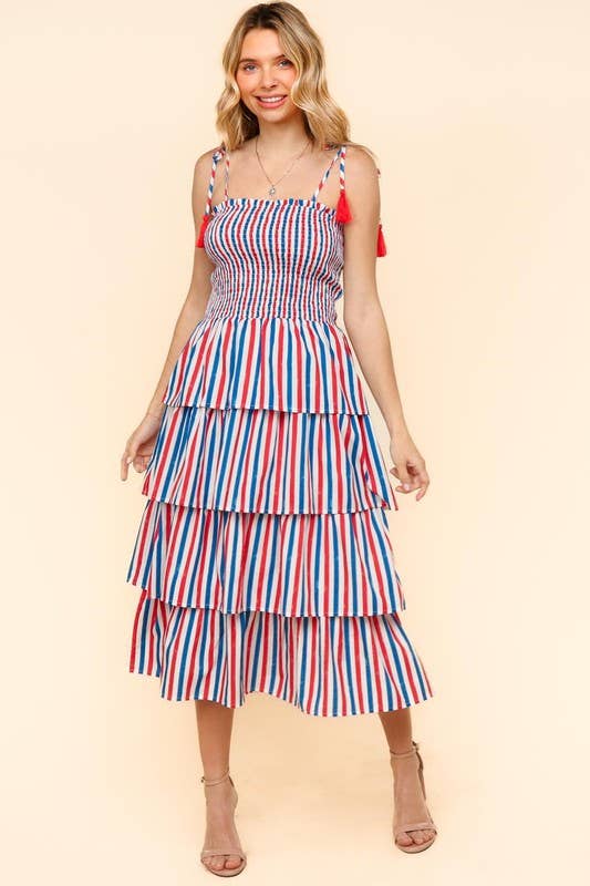 Midi Multicolor Stripe Print Dress