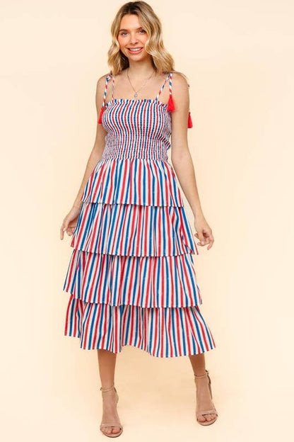 Midi Multicolor Stripe Print Dress
