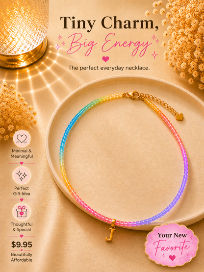 Multi color beaded bubble letter necklace