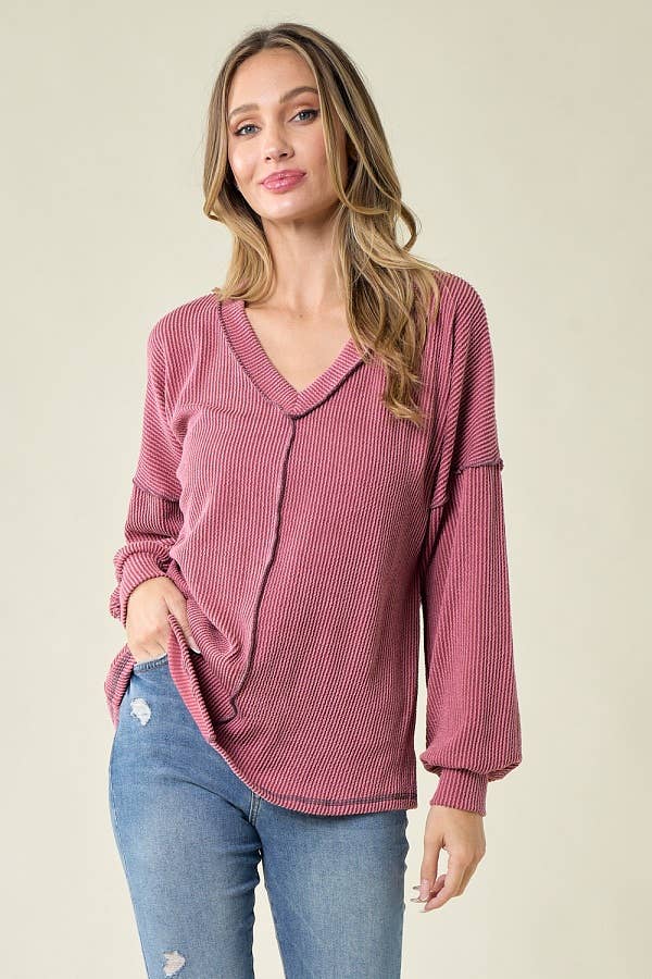 Ribbed V neck top