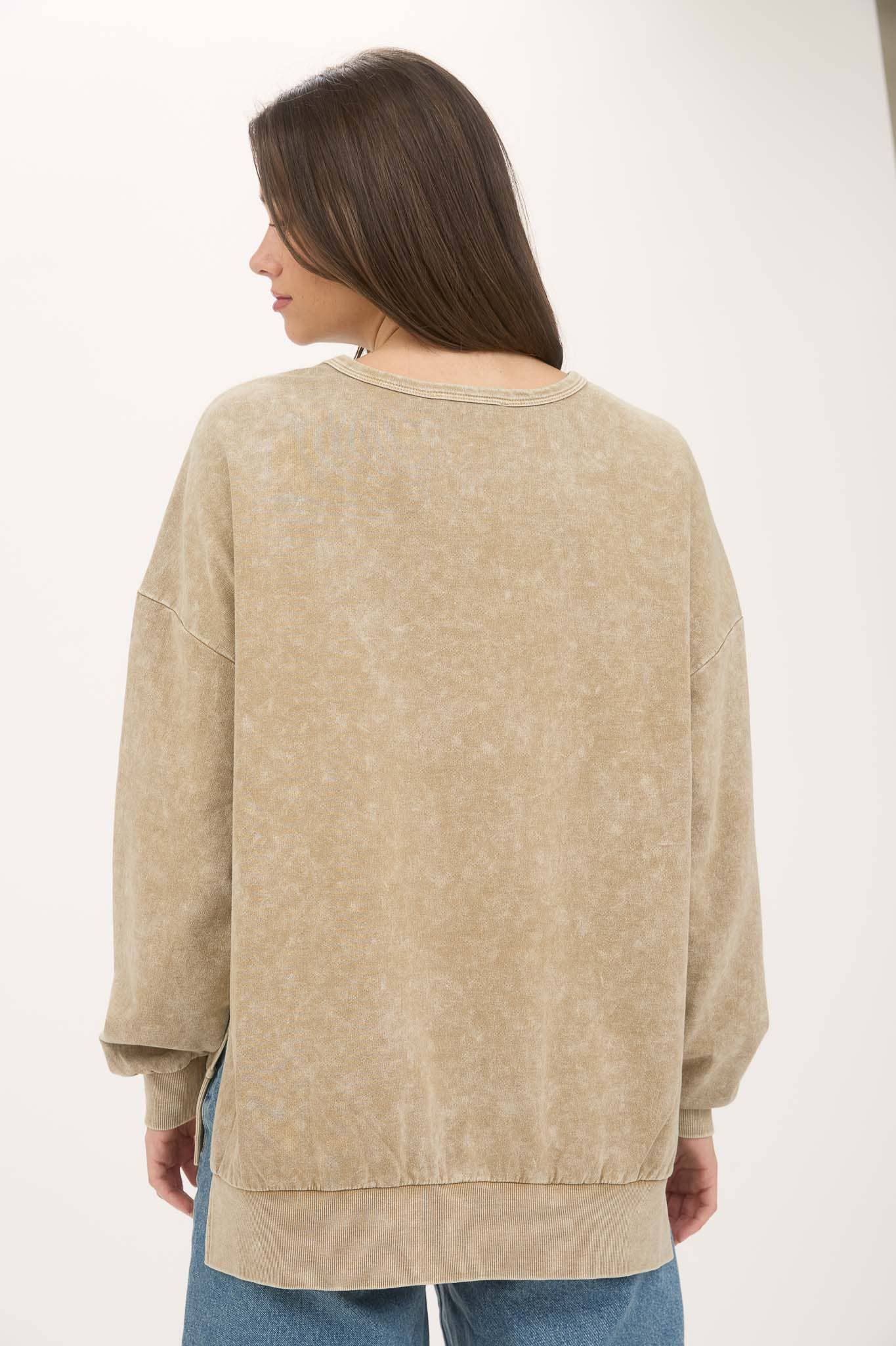 WASHED SIDE SPLIT LONG SLEEVE KNIT TOP