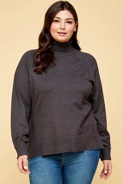 Plus Size Turtleneck Solid Sweater