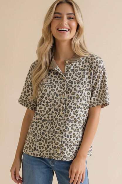Leopard Print Button Down French Terry Cardigan