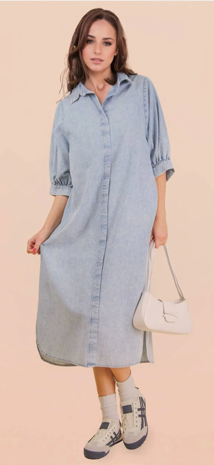 Washed Denim Midi Dress