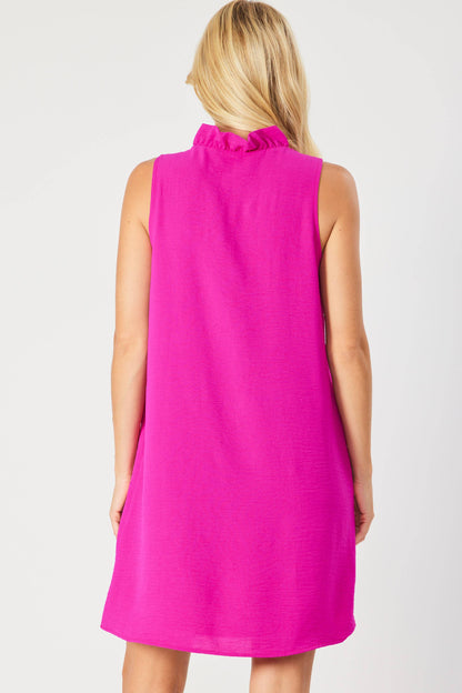 SLEEVELESS SOLID WOVEN DRESS WITH LINING
