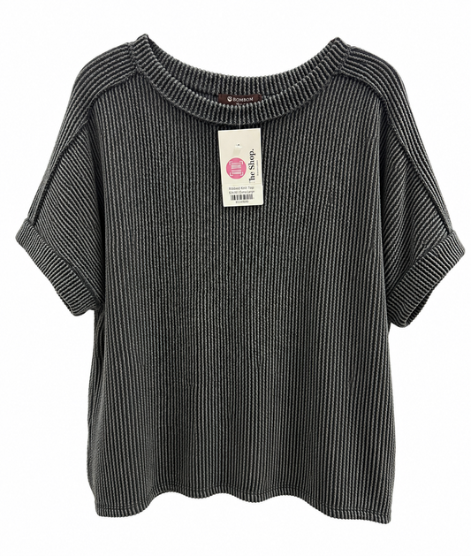 Ribbed Knit Top Black and Smoke Grey