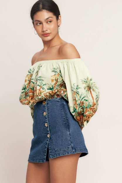 A washed denim skort