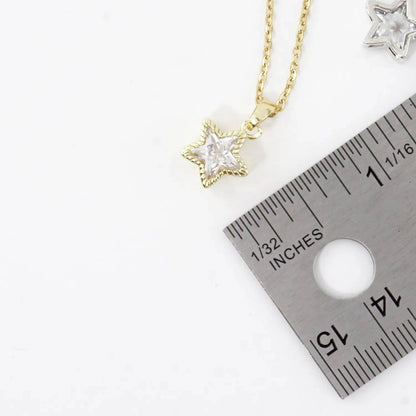 Tiny Bezel Set Star Shape CZ Stainless Necklace