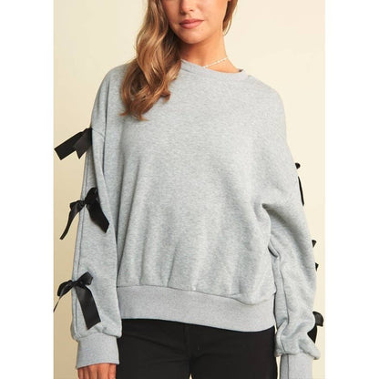 BOW SLEEVE LOOSE FIT PULLOVER TOP