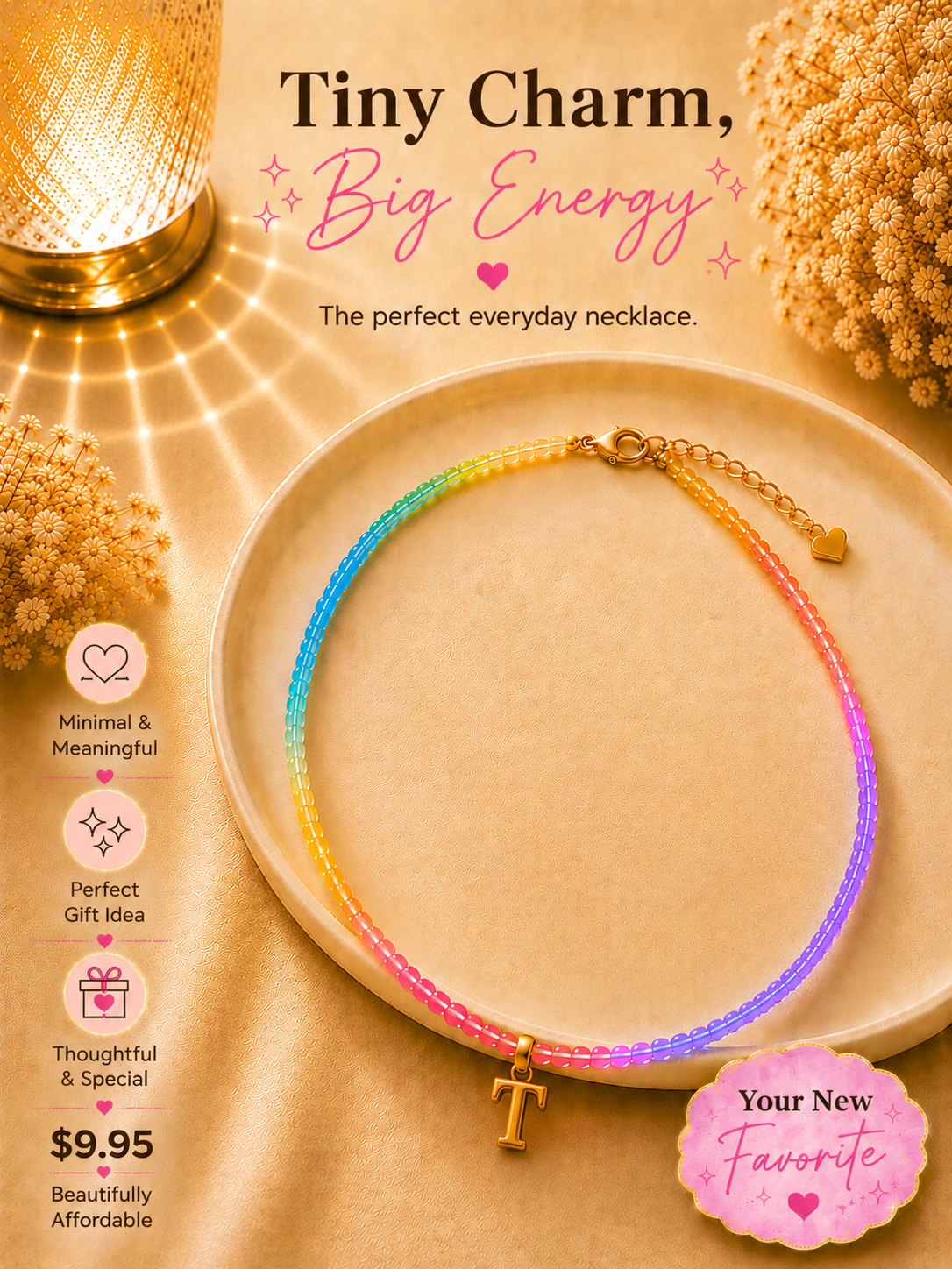 Multi color beaded bubble letter necklace