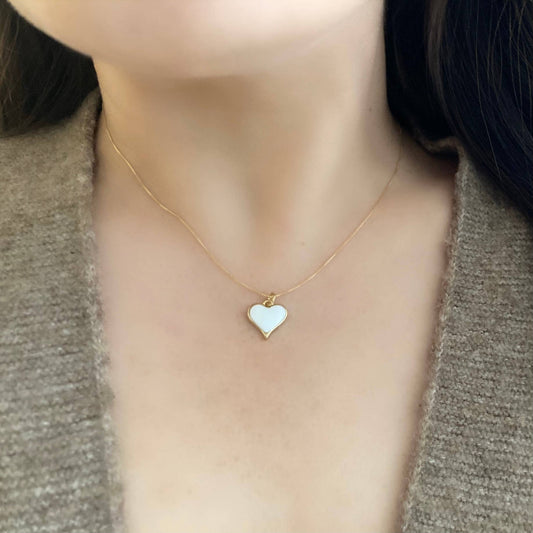 White heart 18K gold dainty necklace gold-filled box chain