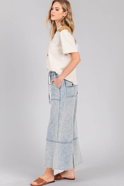 MINERAL WASHED TERRY KNIT PANTS DENIM