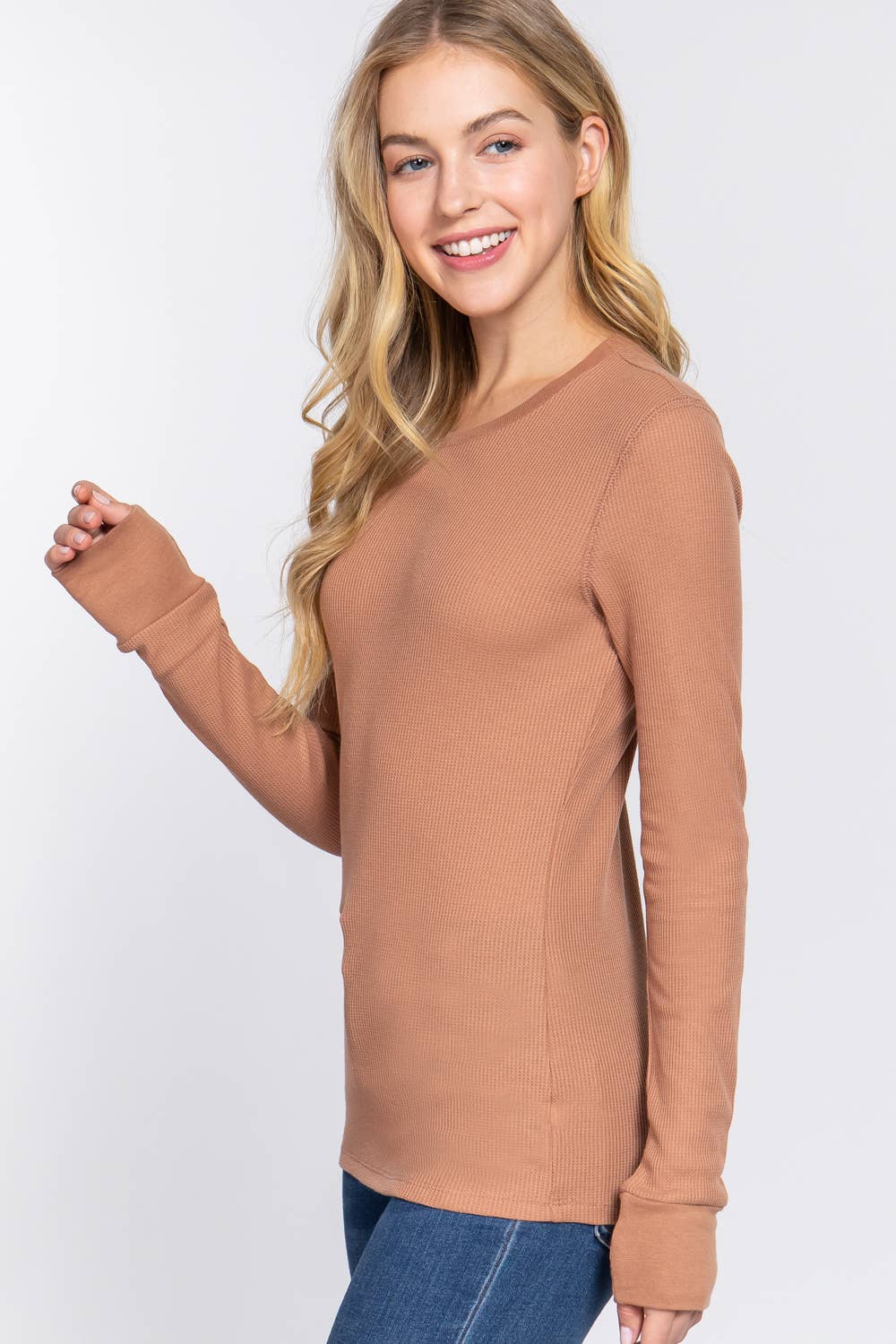 Long Sleeve Crew Neck Thermal Knit Top