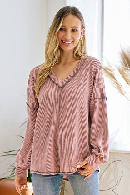 Ribbed V neck top