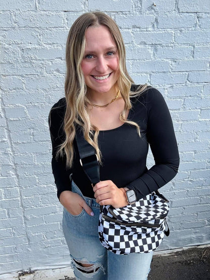 Checkered Double Zip Nylon Bag
