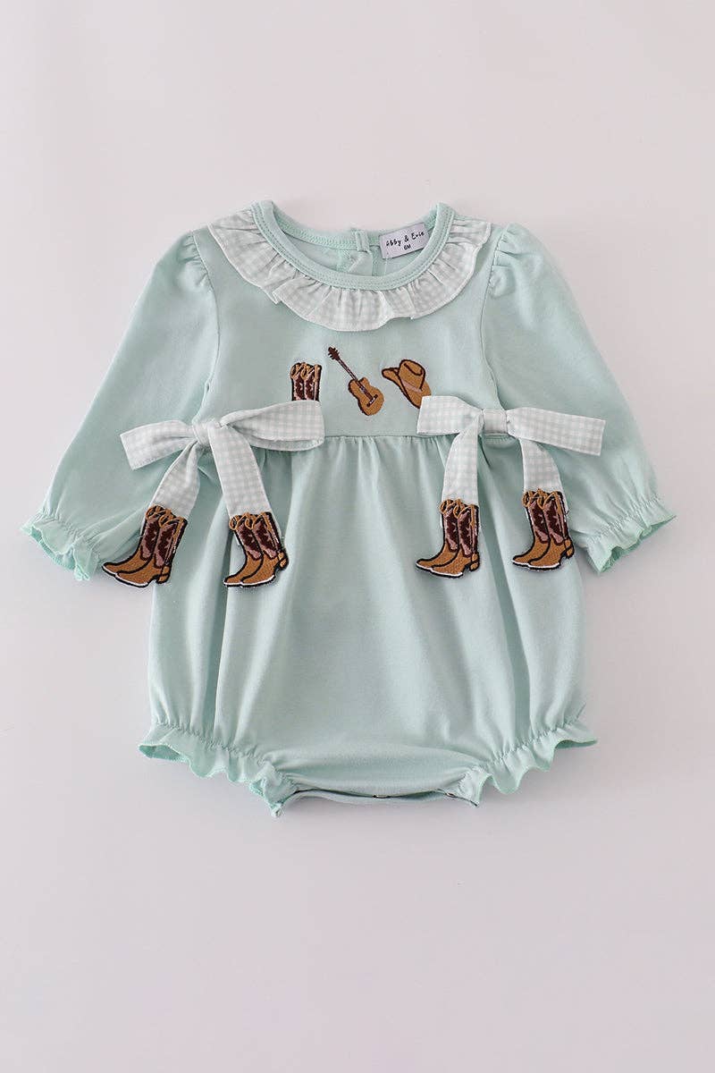 Blue boots embroidery ruffle bubble