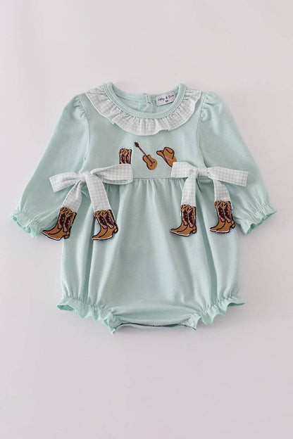 Blue boots embroidery ruffle bubble